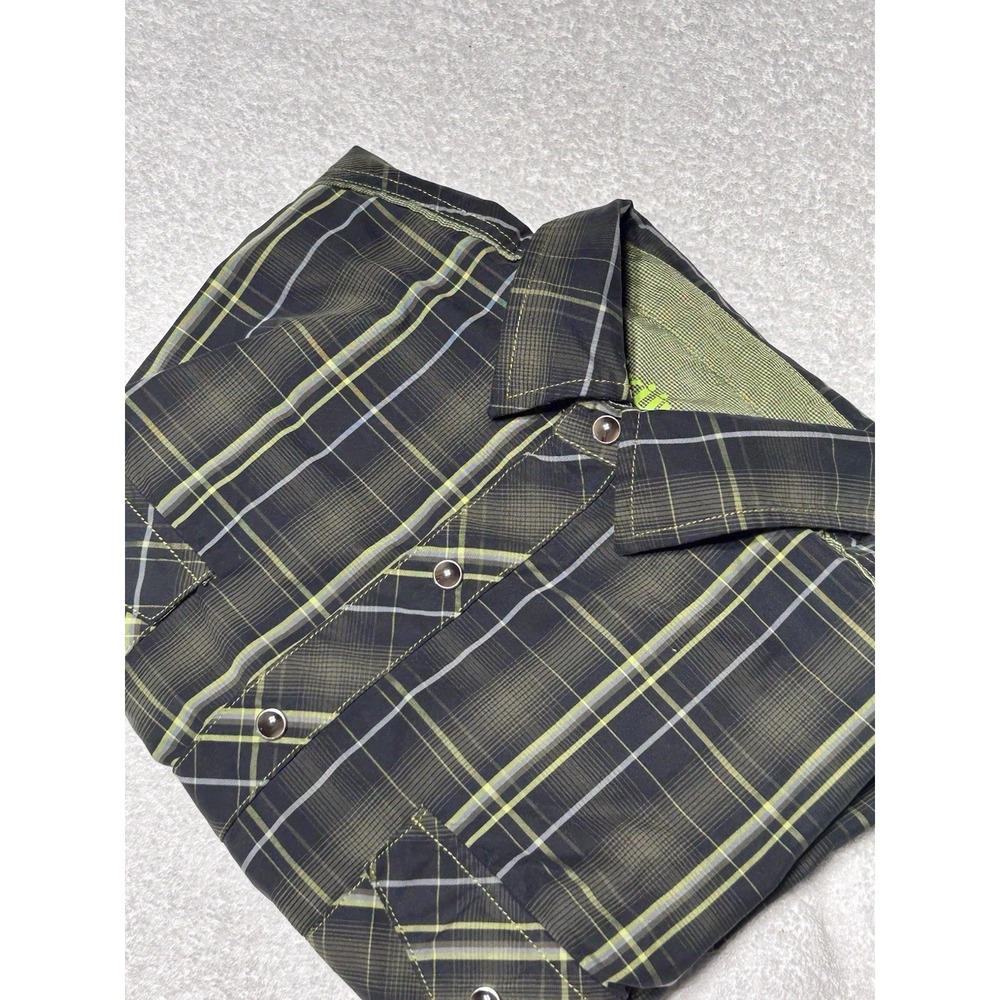 Kuhl Eluxur Pearl Snap Shirt Mens M Green Plaid Long  Sleeve Tech Outdoor Hiking